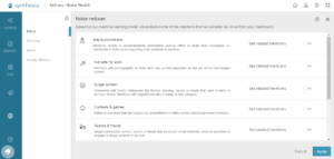 Noise reducer improves data quality by automatically removing irrelevant mentions.